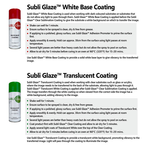 SubliGlaze Instructions on Metal and Glass, Sublimation coatings