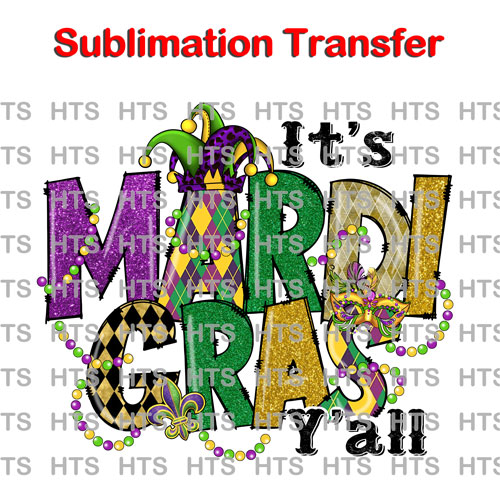 mardi gras squad ready to press sublimation iron on transfer