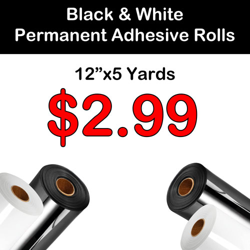 Black & White Glossy 12×5 yards permanent adhesive vinyl