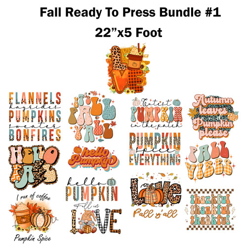 Fall Ready to press transfer Bundle #6 Sublimation or DTF 22x5 foot roll