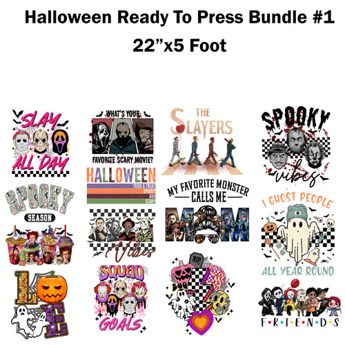 Halloween Ready to press transfer Bundle #1 Sublimation or DTF 22x5 foot  roll