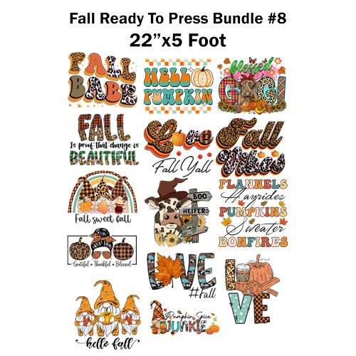 Fall Ready to press transfer Bundle #8 Sublimation or DTF 22x5 foot roll