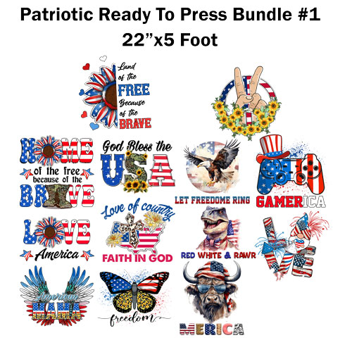 Patriotic Ready to press transfer Bundle #1 Sublimation or DTF 22×5 foot  roll