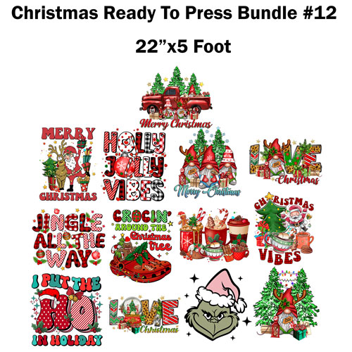 Christmas Ready to press transfer Bundle #1 Sublimation or DTF 22x5 foot  roll